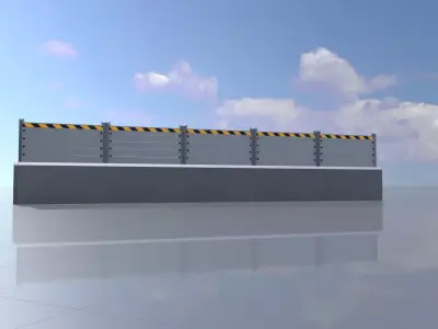 Aluminum flood protection wall with concrete foundation 2m x 10m Low-poly 3D model