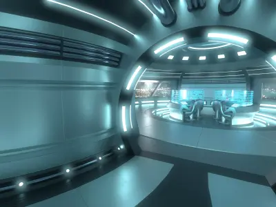 Lowpoly Scifi Interior corridor and control room 3D model