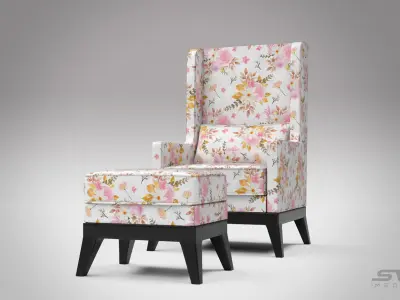 Wing Back Chair Low-poly 3D model