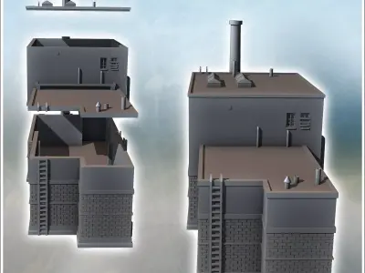 Modern industrial building with barricaded window chimney and ro 3D print model