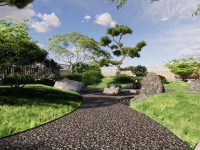 Japanese Zen - style Garden Landscape Design 3D model