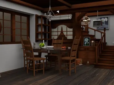 cartoonic 3D vintage Dining hall 3D model