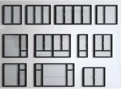 modern windows glass Sliding Architecture 3D model 12