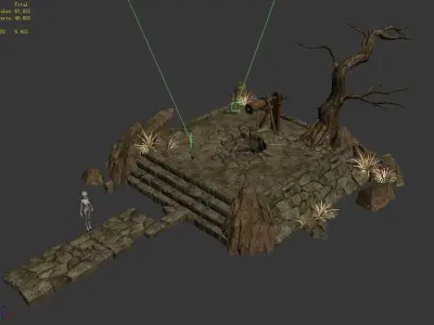 Desert - dry well - dry tree - scene 3D model