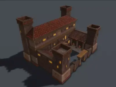 Ancient Medieval Barracks Low-poly 3D model