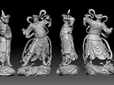 Buddhism four chinese statues of person 3D model 3D print model