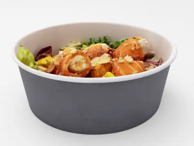 Poke bowl Salad with mango almond and salmon 3D model