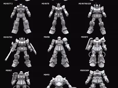 Gundam mobile suit Zeon x Earth Federation collection 3D model