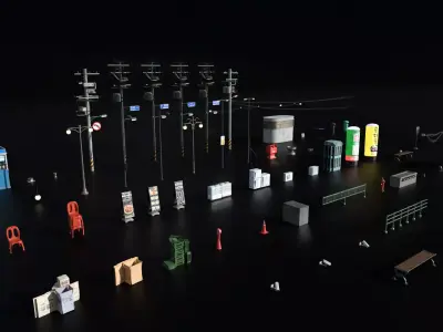 Seoul 3D pack Korean buildings props environment streets Low-poly 3D model