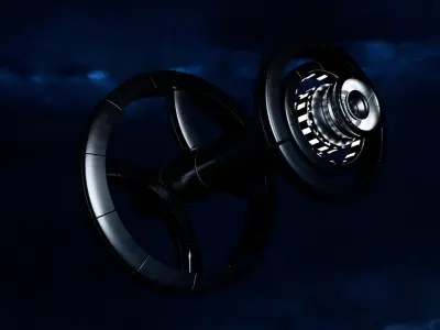 SPACESHIP futuristic wheel in sky Low-poly 3D model