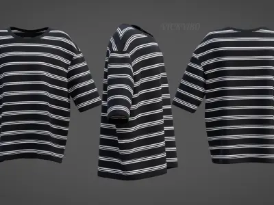 Men Stripes Short Sleeve T Shirt Grunge Harajuku Oversized Tee Low-poly 3D model
