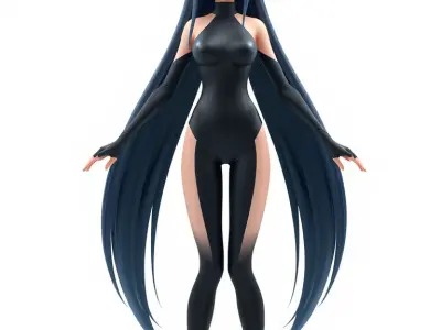 Anime Style BlueHaired Rigged and Animated Character Model Low-poly 3D model