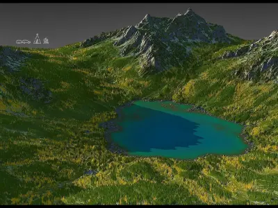 Autumn Lake Landscape - World Machine 3D model