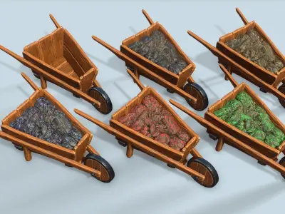 Wooden cart with ore stylized Low-poly 3D model