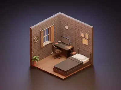 Isometric Low Poly Room Low-poly 3D model