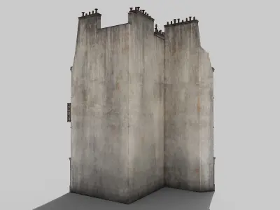 Parisian building with terrace Low-poly 3D model