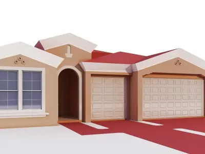 Building house with two garages Low-poly 3D model