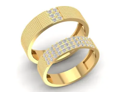 Luxury Textured Pave Wedding Band Set with S Diamond Accent 794 3D print model