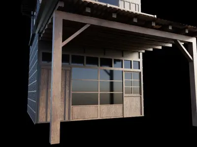 japanese wooden house Low-poly 3D model