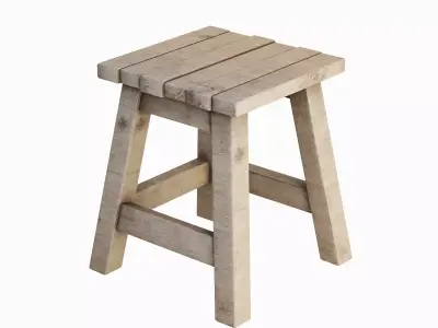 Medieval Wooden Stool 02 Low-poly 3D model