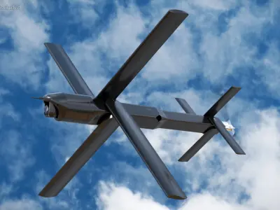  Infantry Drone Launch Weapon with UAV In Flight Black Rigged for Maya 