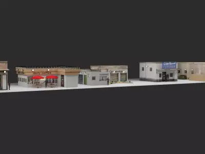 Game ready 5 buildings building Free low-poly 3D model