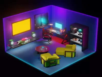 Stylized Neon Room - 3D Isometric Model Free 3D model