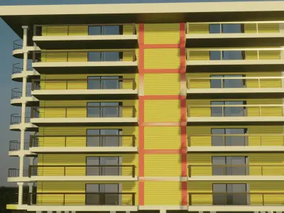 Apartment residential building with balconies 3D model