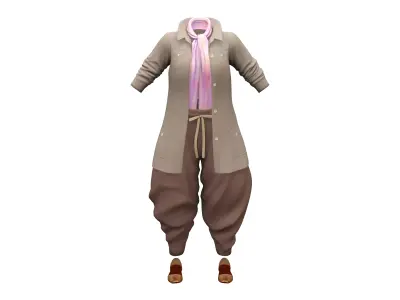 Oversize Baggy Harem Pants Coat Shawl Flats Full Outfit Low-poly 3D model