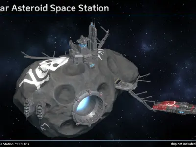 Scifi Modular Asteroid Space Station Low-poly 3D model