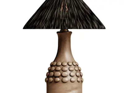Tan Bobbled Terracotta Table Lamp Black Raffia 3D model