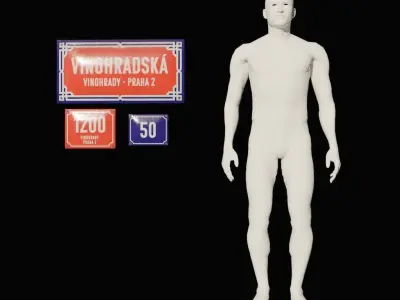 Prague street signs Low-poly 3D model