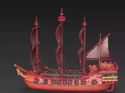 Stylized Large Pirate Galleon 3D Model 3D Model Low-poly 3D model