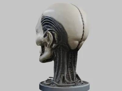 Portrait of a man HR Giger Style Human Head Bust Low-poly 3D model