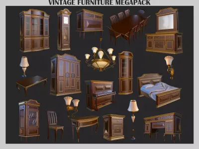 Old Vintage Furniture Mega Pack Low-poly 3D model