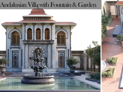 islamic Andalusian Villa with Fountain  Garden Low-poly 3D model