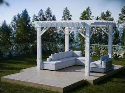 Garden Scene with pergola and sofa Low-poly 3D model
