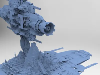 Alien Ship Over Colossal Gods Pyramid set 3D model