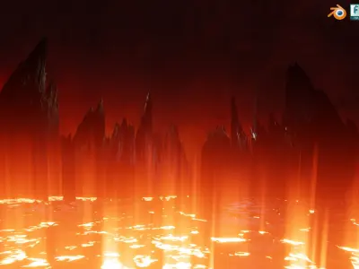 Large Scale Hell Landscape Mountains fire and flowing Lava 3D model