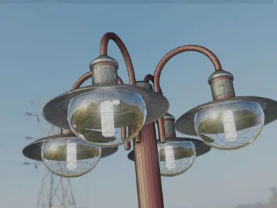 Street Light -7- Red Version -4 Lamps- Low-poly 3D model