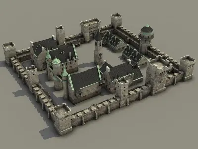 Medieval Castle Village Low-poly 3D model