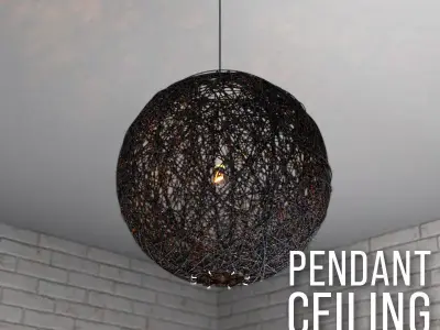 Pendant Ceiling Rattan Lampshade 3D model