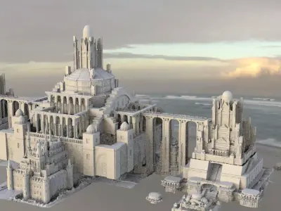 Babylon temple complex bridge fantasy 3D model