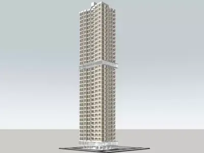 Modern High-Rise Residential Skyscraper 3D Model Low-poly 3D model