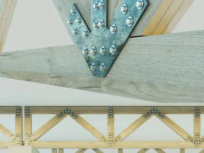 Set of wooden trusses with parallel belts Low-poly 3D model