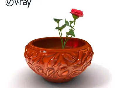 Decorative Flower Pot with Rose Model Pack Low-poly 3D model