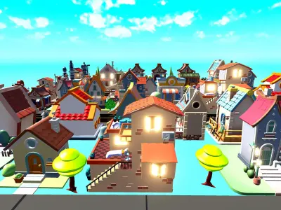 City Houses 20 Styles Pack Game Ready asset Low-poly 3D model