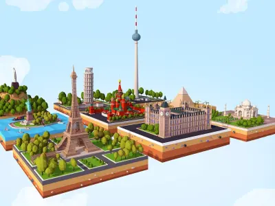 Polygonia World Landmarks Low Poly Bundle Low-poly 3D model