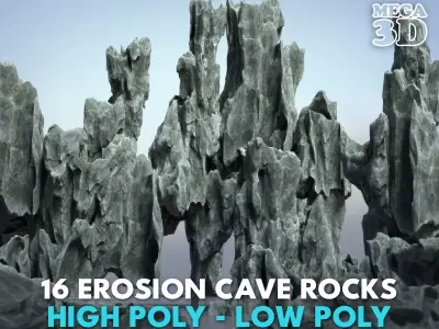 16 Erosion Cave Rocks - 240923 Low-poly 3D model