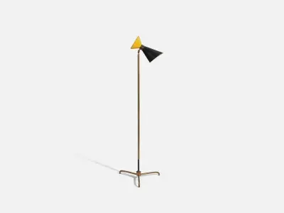 Arredoluce Floor Lamp Brass Black And Yellow Lacquered Metal 3D model